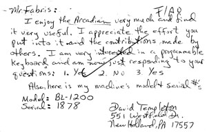 David Templeton Letter (September 5, 1979)